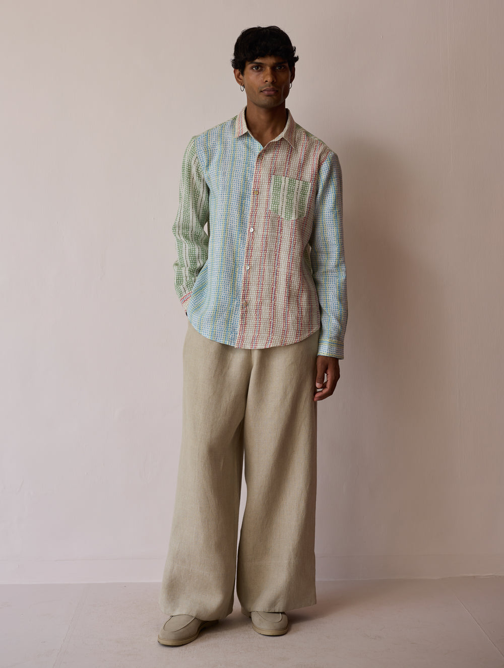 Akana Block-Printed Patchwork Linen Shirt