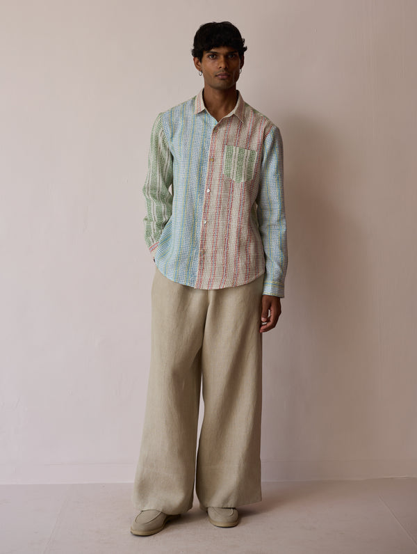 Akana Block-Printed Patchwork Linen Shirt