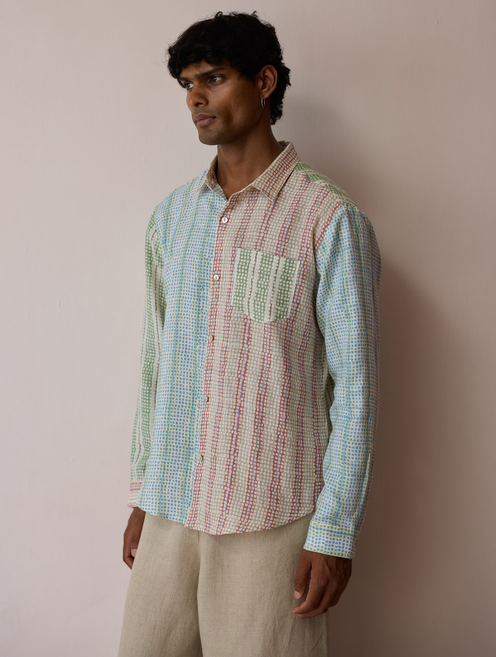 Akana Block-Printed Patchwork Linen Shirt