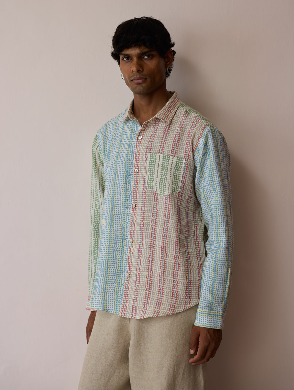 Akana Block-Printed Patchwork Linen Shirt