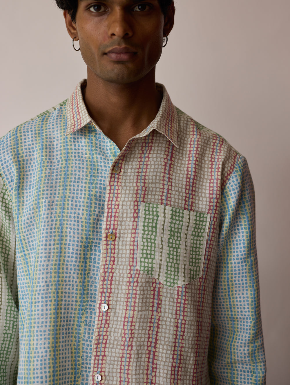 Akana Block-Printed Patchwork Linen Shirt