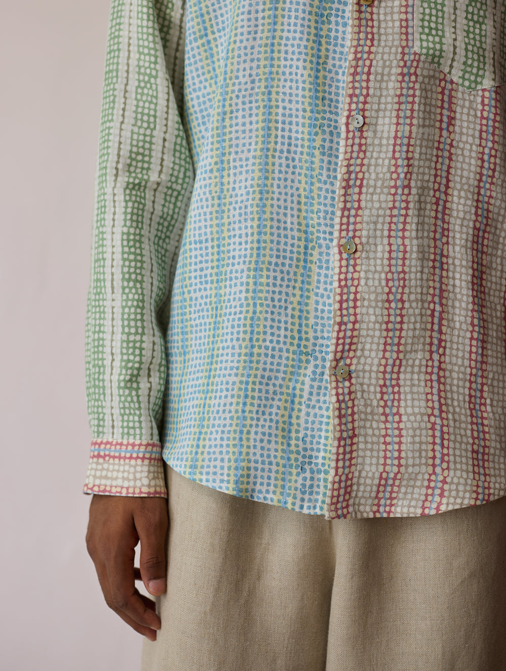 Akana Block-Printed Patchwork Linen Shirt