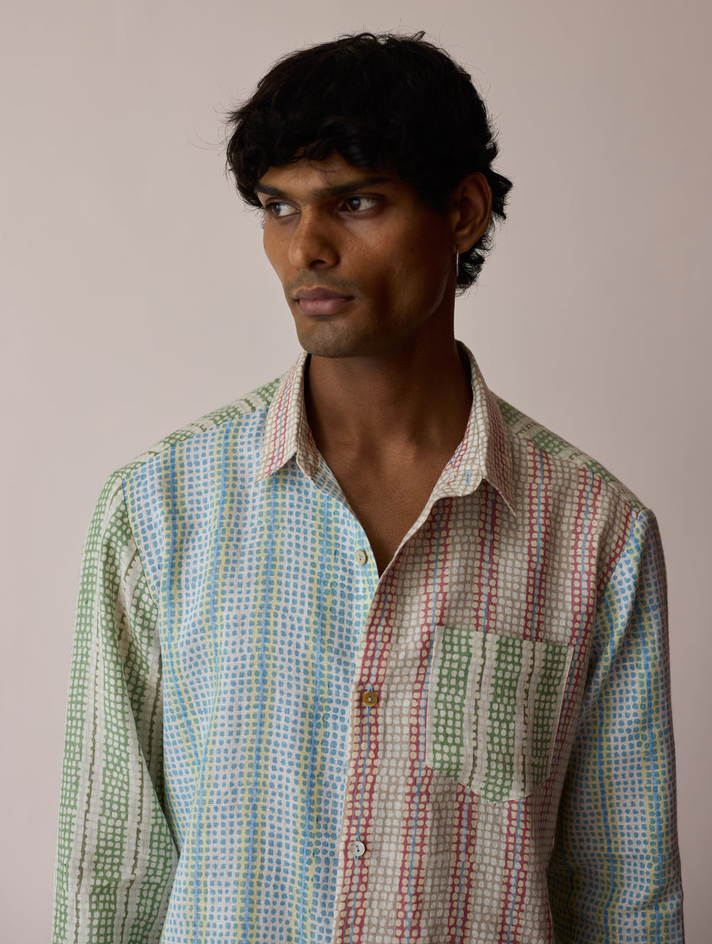 Akana Block-Printed Patchwork Linen Shirt