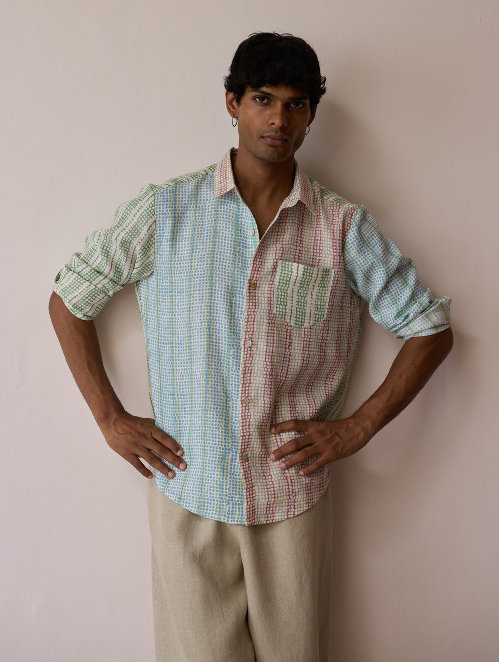 Akana Block-Printed Patchwork Linen Shirt