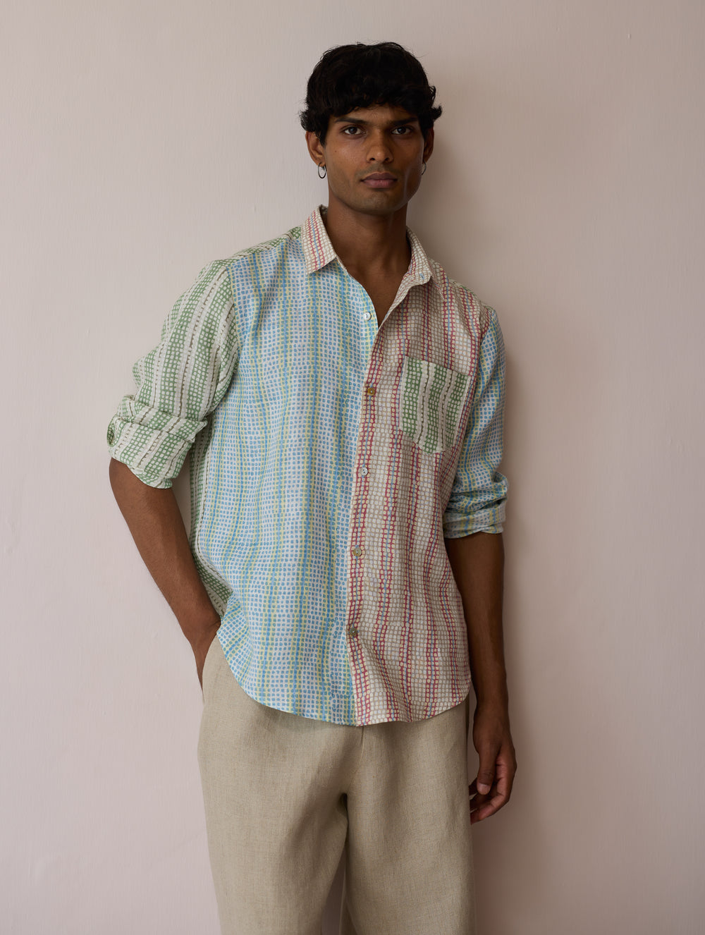 Akana Block-Printed Patchwork Linen Shirt