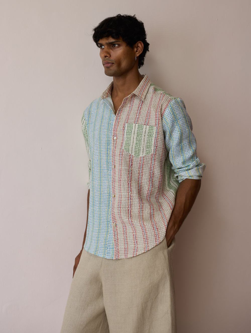 Akana Block-Printed Patchwork Linen Shirt