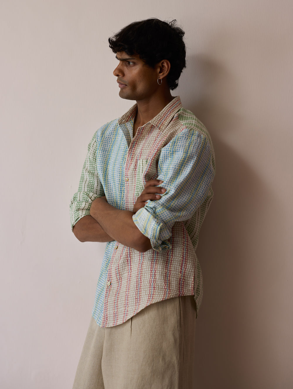 Akana Block-Printed Patchwork Linen Shirt