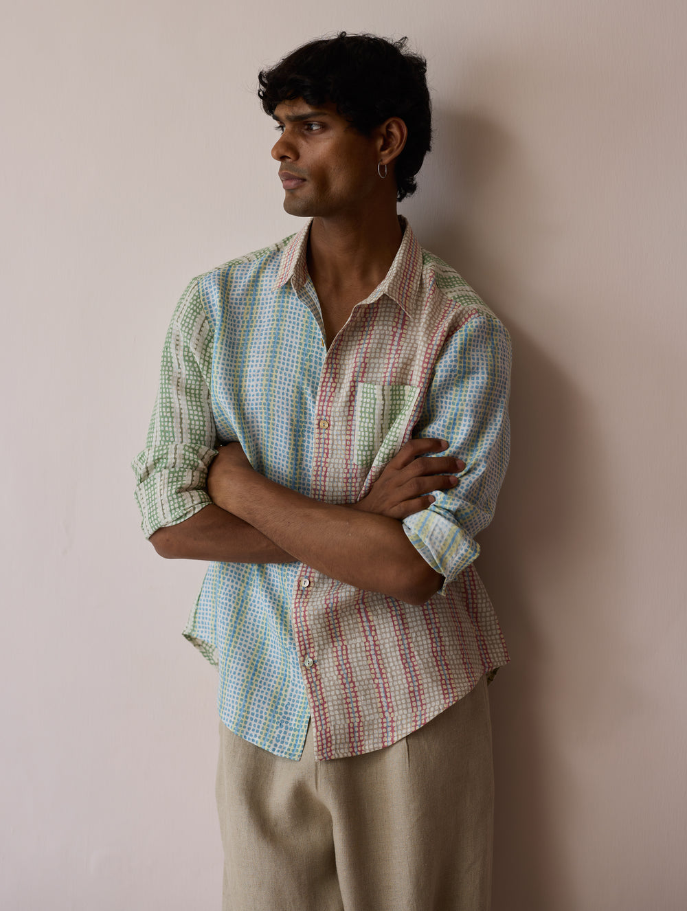Akana Block-Printed Patchwork Linen Shirt