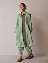 Joana Patchwork Stripe Linen Kurta Sets - Fern
