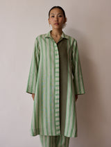 Joana Patchwork Stripe Linen Kurta Sets - Fern