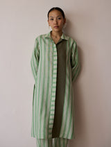 Joana Patchwork Stripe Linen Shirt Kurta - Fern