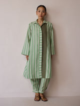 Joana Patchwork Stripe Linen Kurta Sets - Fern