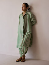 Joana Patchwork Stripe Linen Kurta Sets - Fern