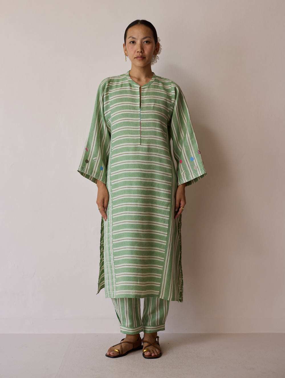 Parvee Block-Printed Linen Kurta Set - Fern