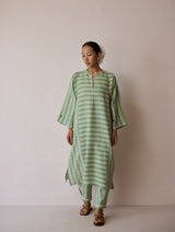 Parvee Block-Printed Linen Angrakha Kurta - Fern