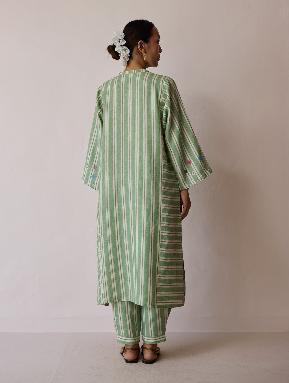 Parvee Block-Printed Linen Angrakha Kurta - Fern