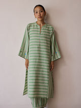 Parvee Block-Printed Linen Angrakha Kurta - Fern