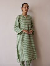 Parvee Block-Printed Linen Angrakha Kurta - Fern