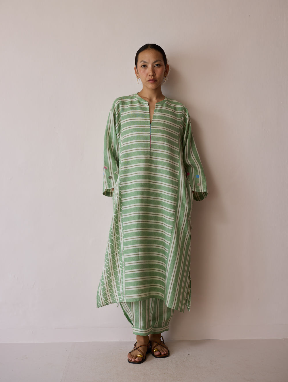 Parvee Block-Printed Linen Kurta Set - Fern