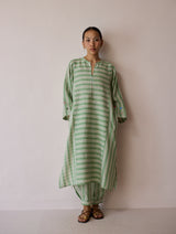 Parvee Block-Printed Linen Kurta Set - Fern