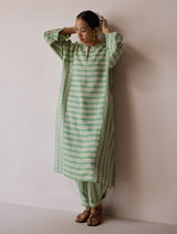 Parvee Block-Printed Linen Kurta Set - Fern