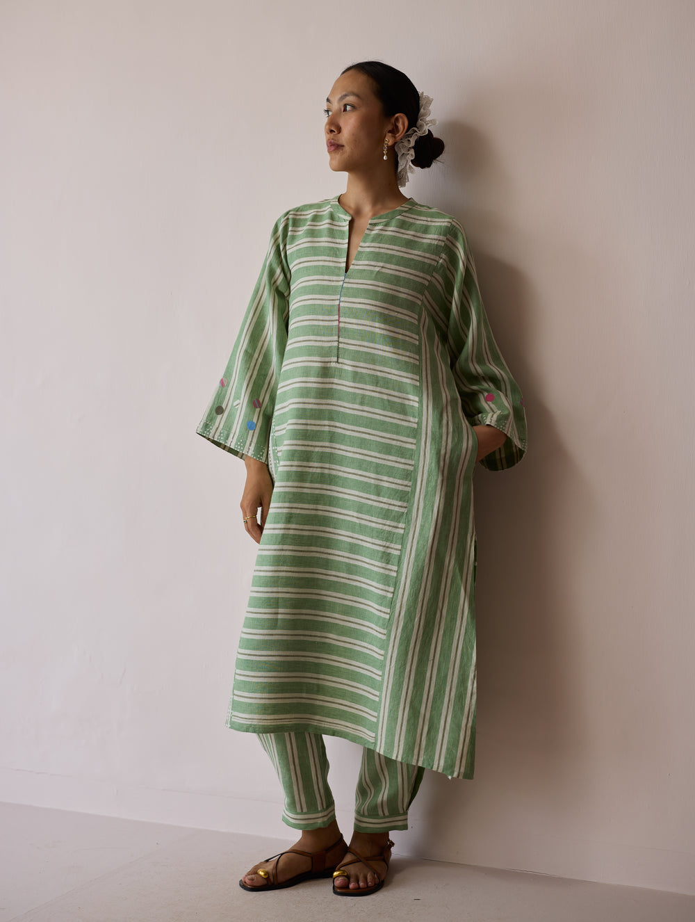 Parvee Block-Printed Linen Kurta Set - Fern