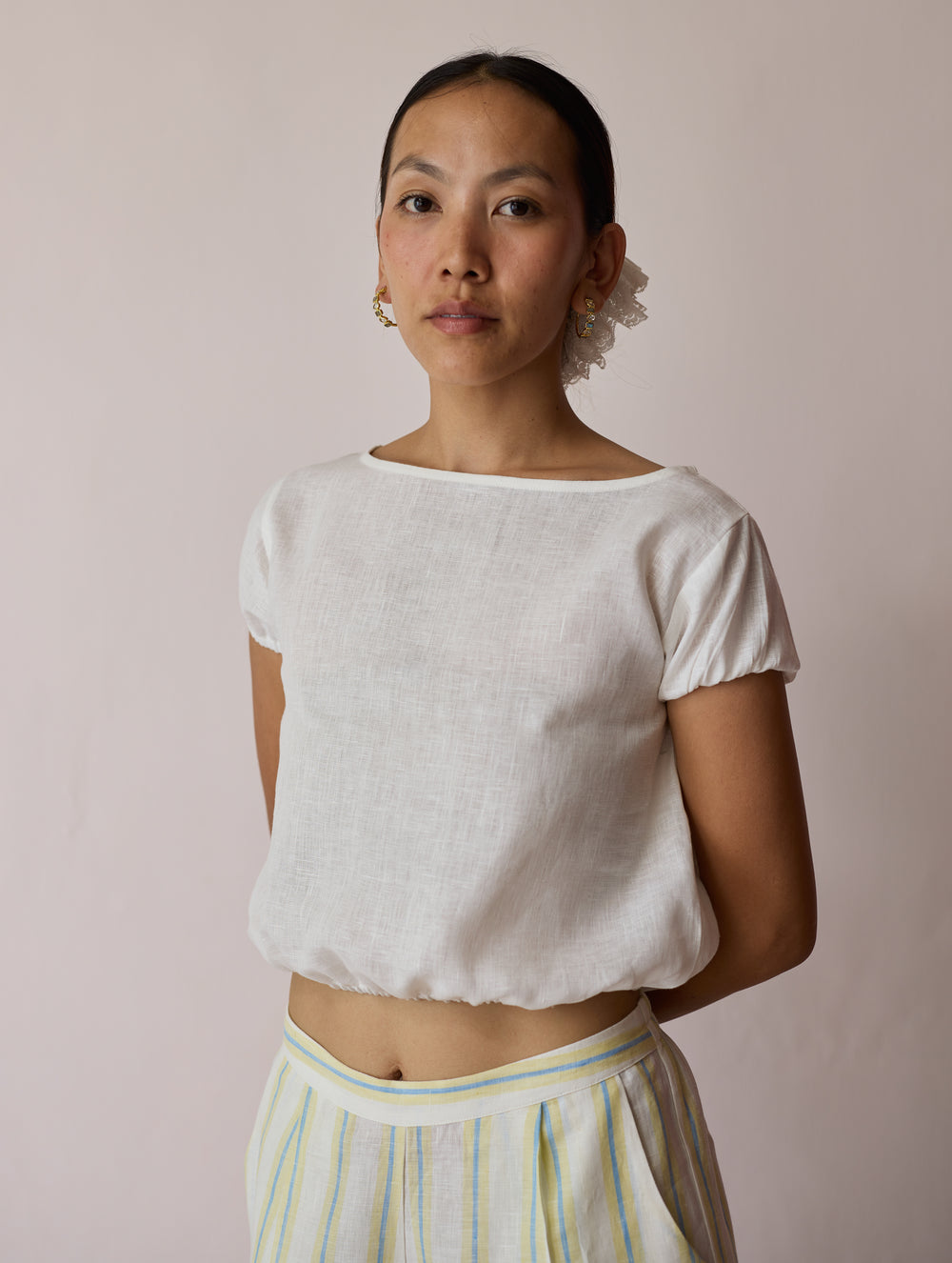 Rimi Linen Crop Top - Ivory