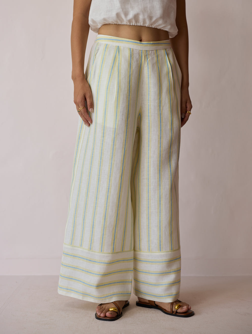 Carmi Wide Leg Stripe Linen Pants - Ivory