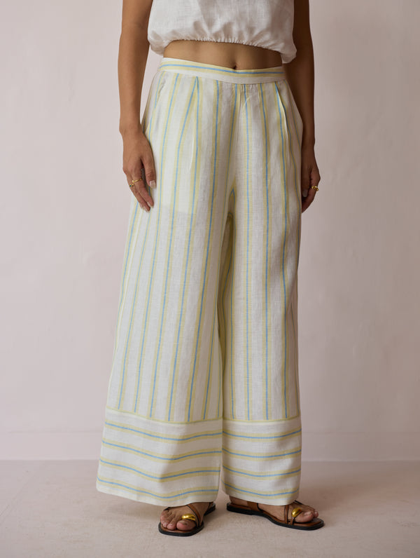 Carmi Wide Leg Stripe Linen Pants - Ivory