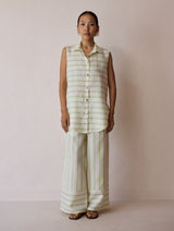 Ello Sleeveless Block-Printed Linen Shirt - Ivory
