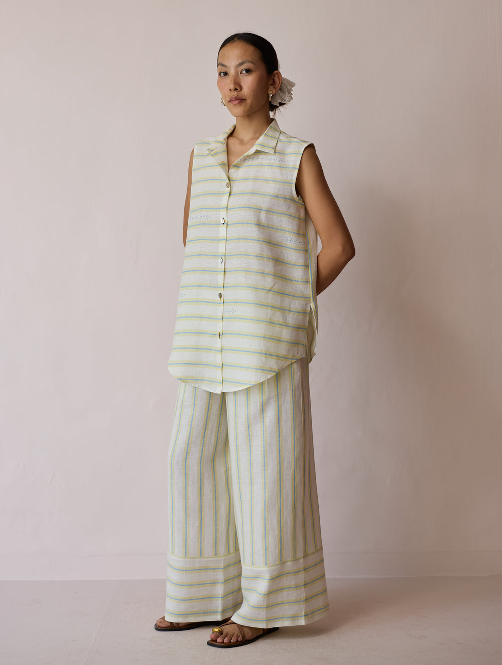 Ello Block-Printed Linen Co-ord Set - Ivory