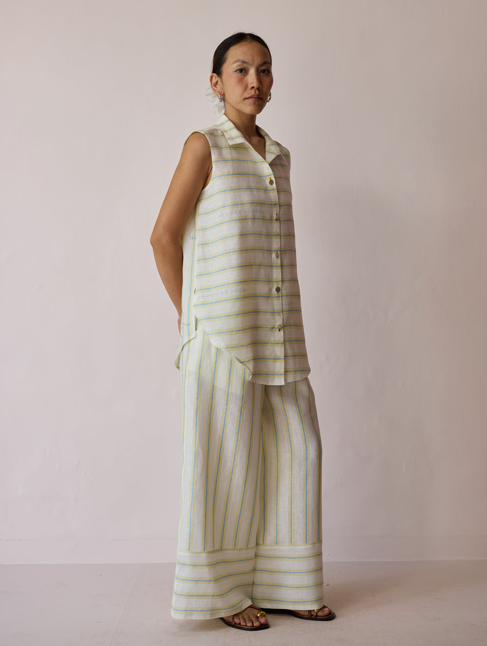 Ello Block-Printed Linen Co-ord Set - Ivory