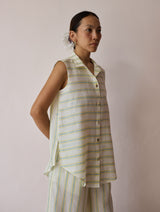 Ello Sleeveless Block-Printed Linen Shirt - Ivory