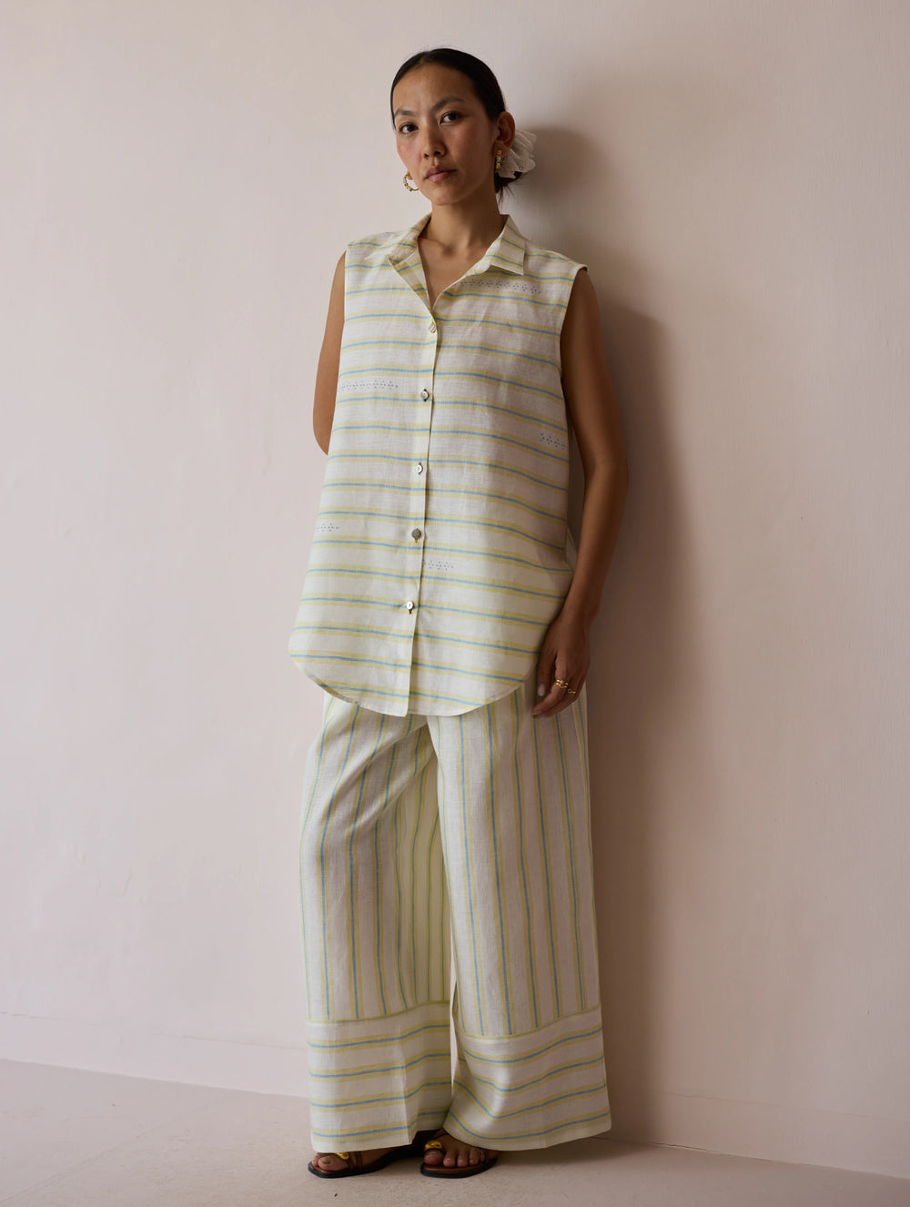 Ello Block-Printed Linen Co-ord Set - Ivory