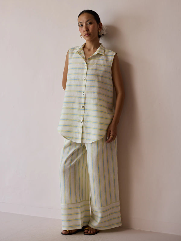 Ello Block-Printed Linen Co-ord Set - Ivory