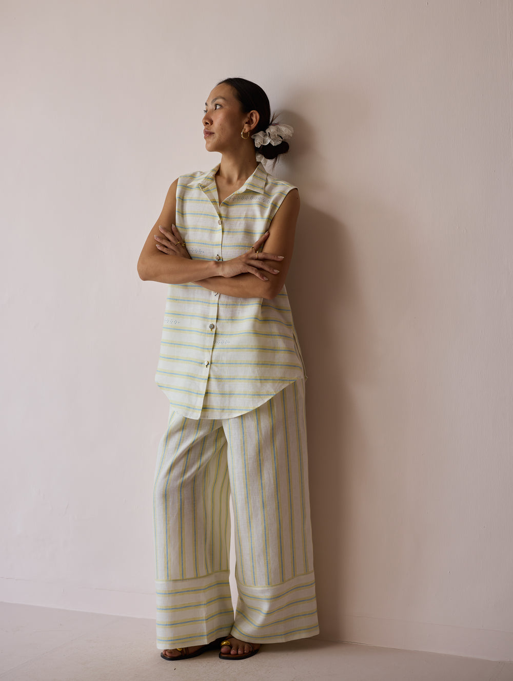 Ello Block-Printed Linen Co-ord Set - Ivory