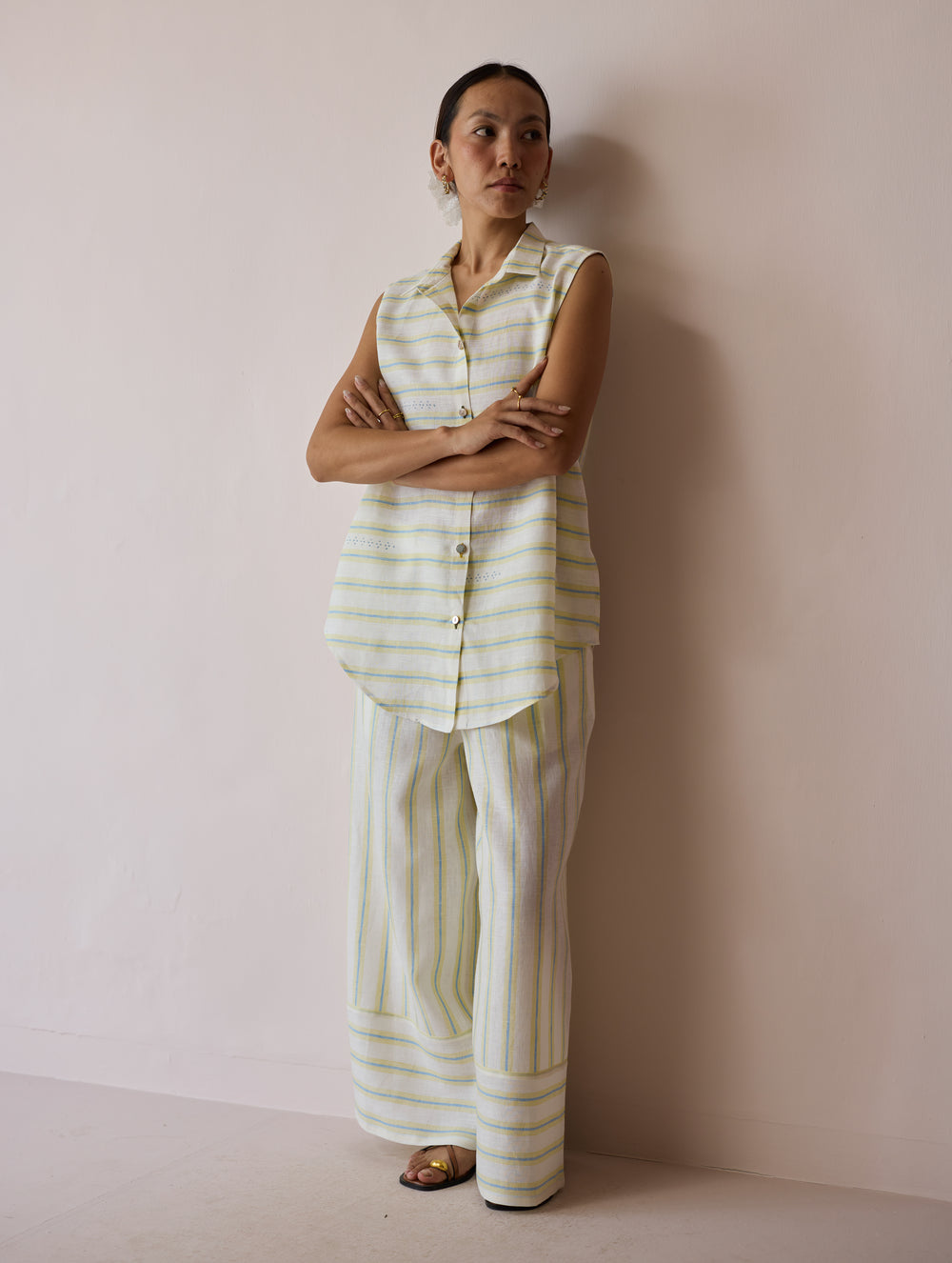 Ello Block-Printed Linen Co-ord Set - Ivory