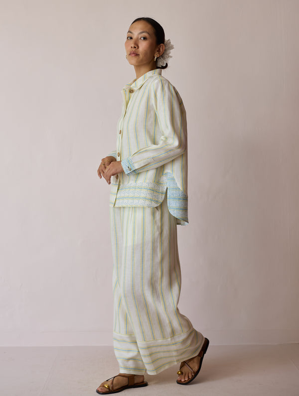 Erra Block-Printed Stripe Linen Shirt - Ivory