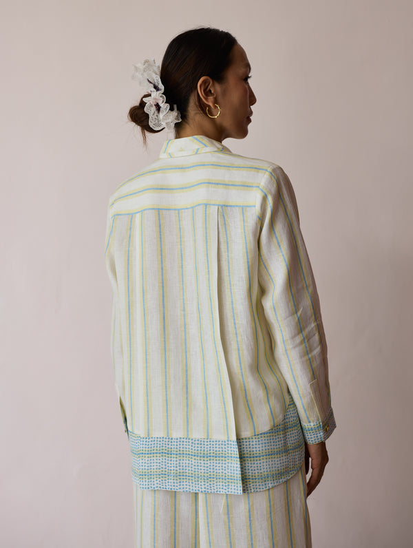 Erra Block-Printed Stripe Linen Shirt - Ivory