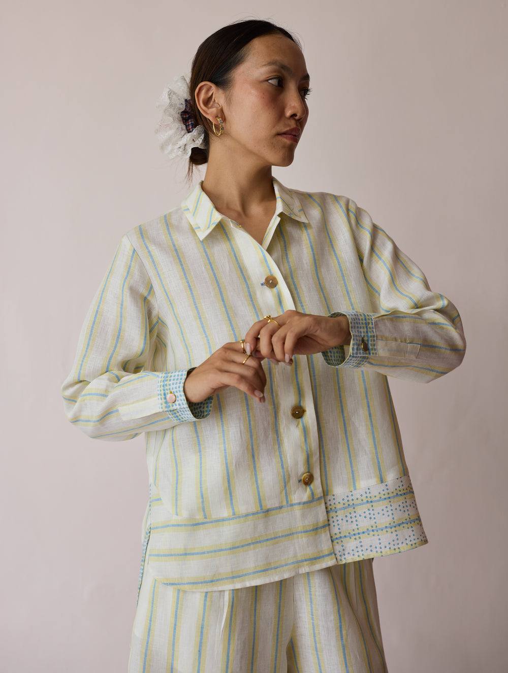 Erra Block-Printed Stripe Linen Shirt - Ivory