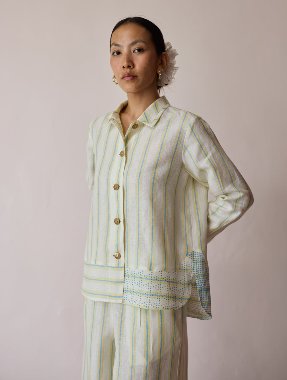 Erra Block-Printed Stripe Linen Shirt - Ivory