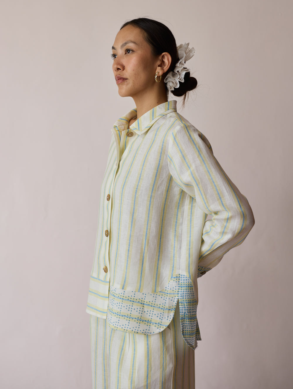 Erra Block-Printed Stripe Linen Shirt - Ivory