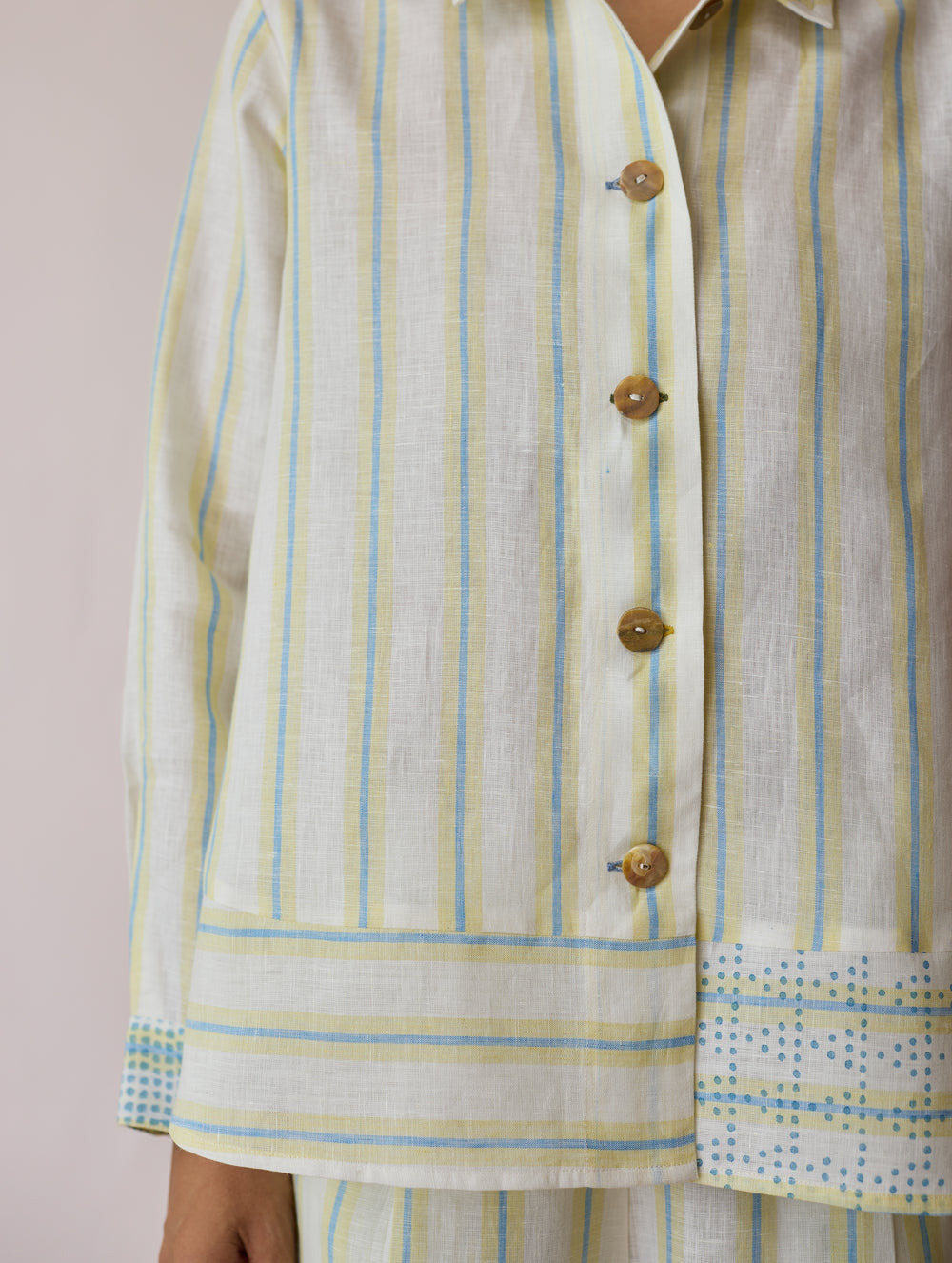 Erra Block-Printed Stripe Linen Shirt - Ivory