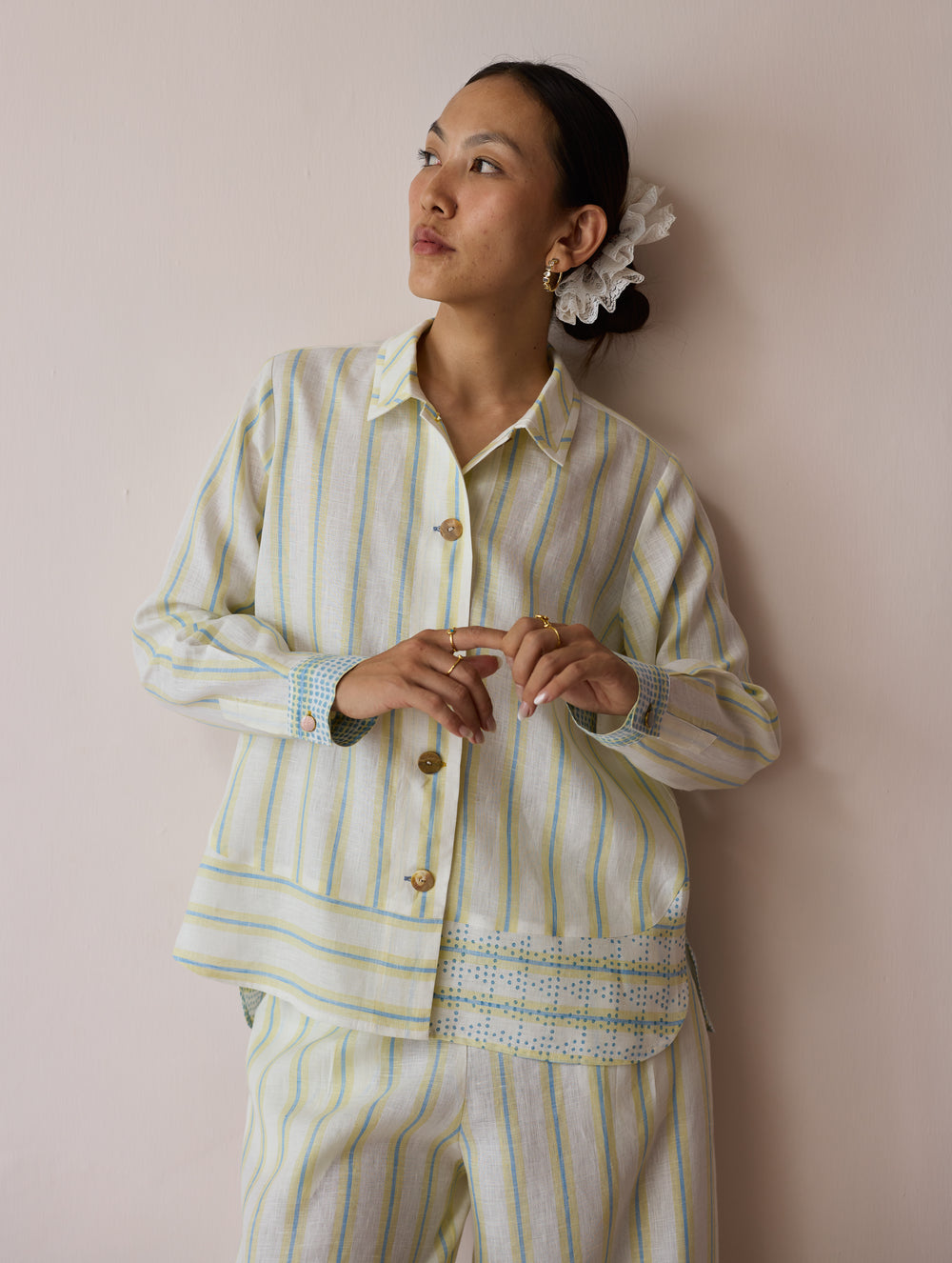 Erra Block-Printed Stripe Linen Shirt - Ivory
