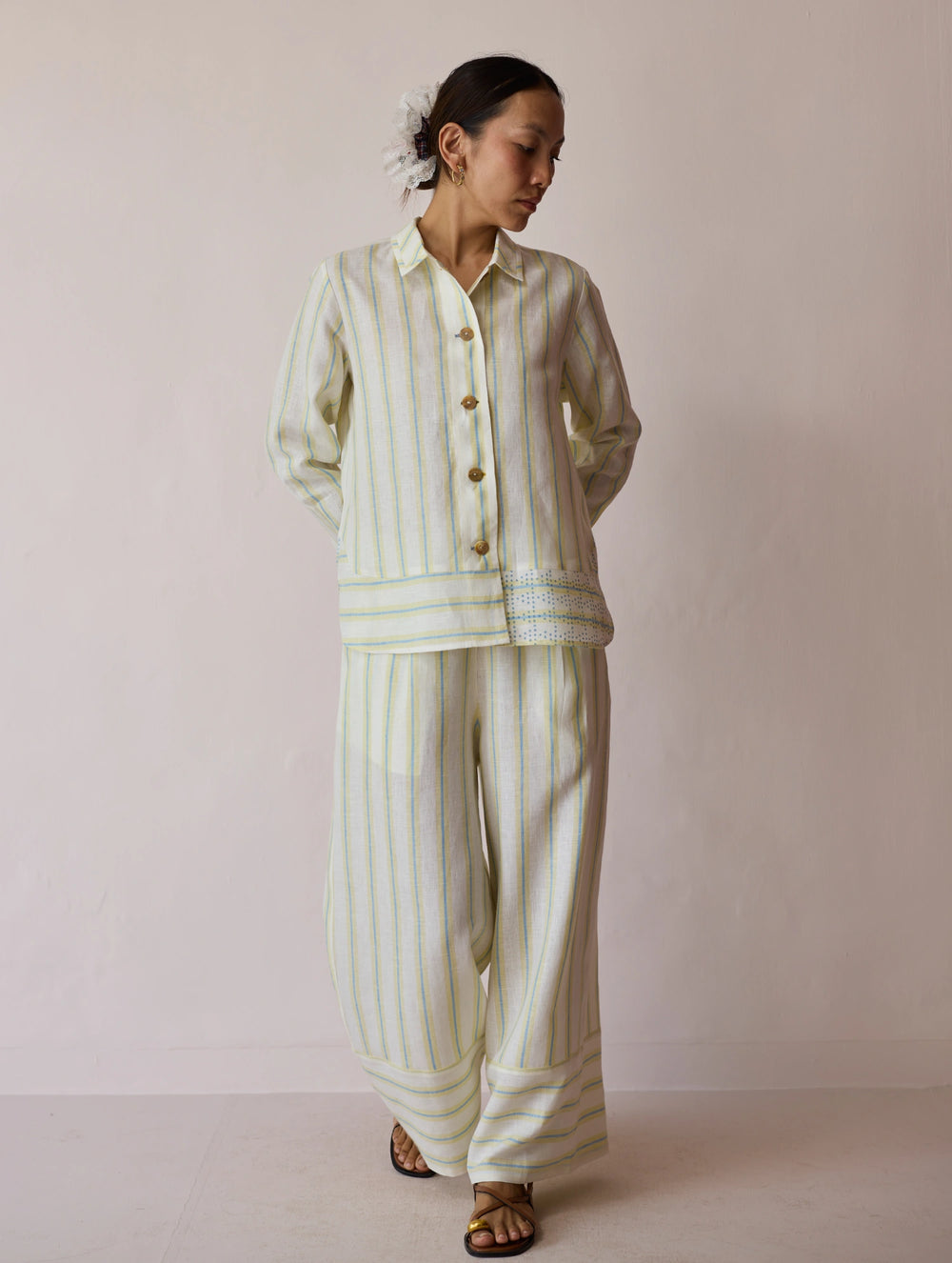 Erra Block-Printed Linen Co-ord Set - Ivory