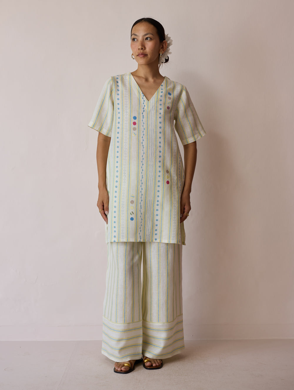 Selle Linen Applique Kurta Set - Ivory