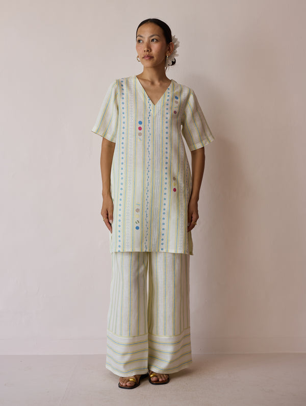 Selle Linen Applique Kurta Set - Ivory