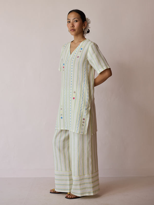 Selle Linen Applique Kurta Set - Ivory