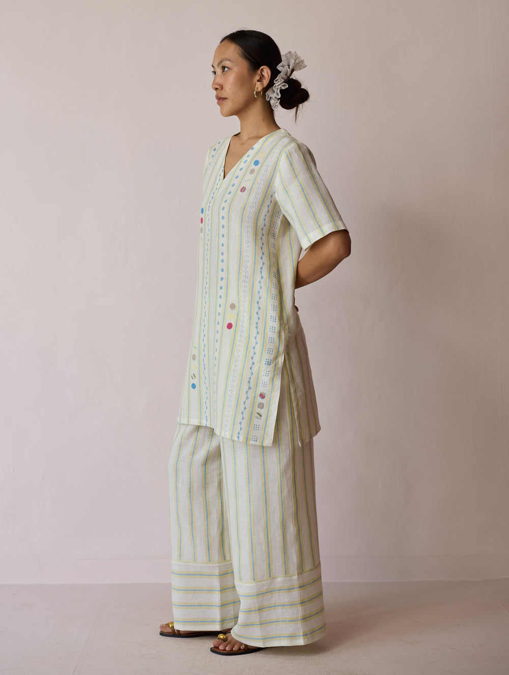 Selle Linen Applique Kurta Set - Ivory
