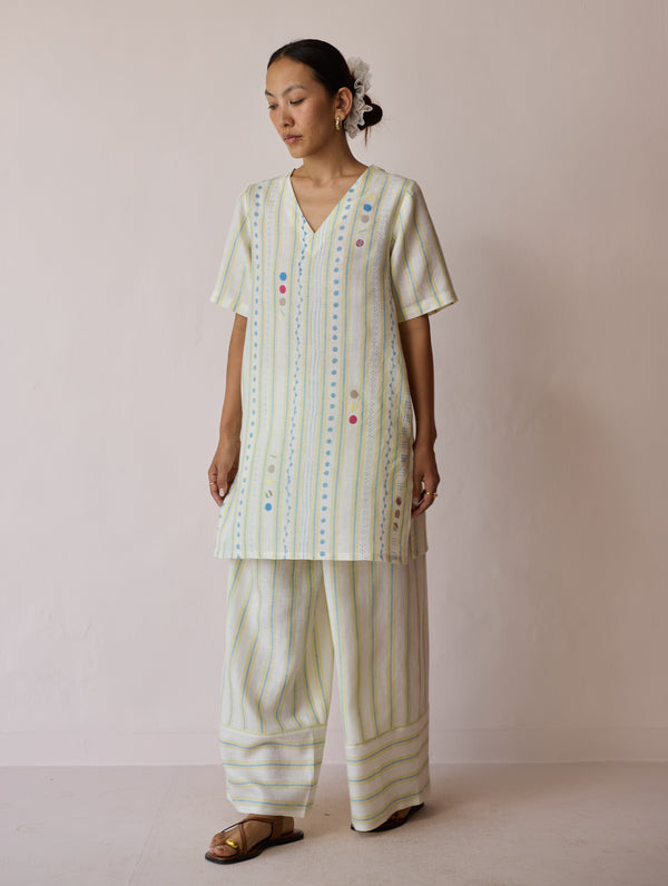 Selle Linen Applique Kurta Set - Ivory